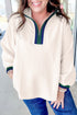 Contrast Trim Quarter Zip Waffle Knit Polo Top